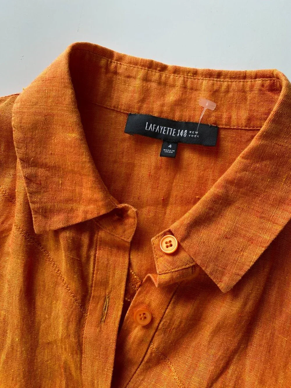 Lafayette 148 Orange Linen Button Front Shirt Womens 3/4 Sleeve Top Size 4 - Picture 2 of 9